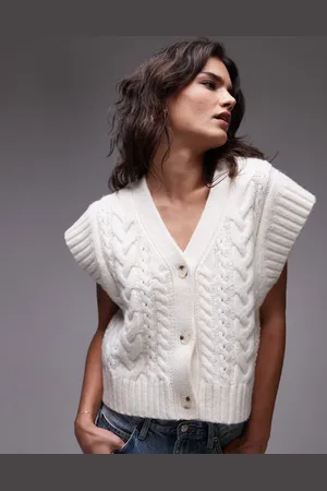 Topshop Elfenbenshvid oversized habitvest i kabelstrik
