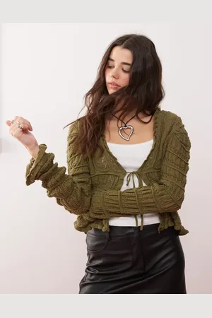 Miss Selfridge Olivengrøn strikket cardigan med lange ærmer