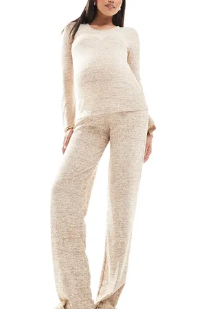 Mama;licious Mamalicious Maternity - Beige melerede ribstrikkede bukser med svaj i jersey - Del af sæt-Neutral