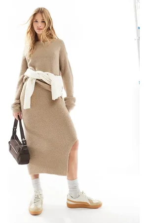 VERO MODA Beige midinederdel i blød strik - Del af sæt-Neutral