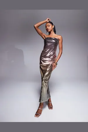 Rare Fashion London - Bodycon-maxikjole med bandeau-snit og pailletter i metallisk ombré-design