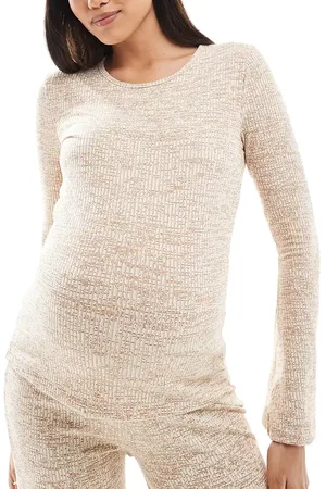 Mama;licious Mamalicious Maternity - Beigemeleret ribstrikket overdel i jersey - Del af sæt-Neutral