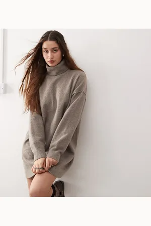 Weekday Annie - Gråbrun, meleret og strikket minikjole i uldblanding med rullekrave - Kun hos ASOS