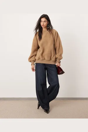 ASOS Oversized sweatshirt i imiteret lammeskind-Neutral