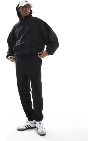 ASOS Premium - Tapered og sorte joggingbukser i kraftigt 400 gsm-stof