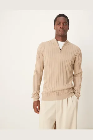 ASOS Essential - Gråbrun, tætsiddende og ribstrikket trøje med kvart lynlås-Neutral