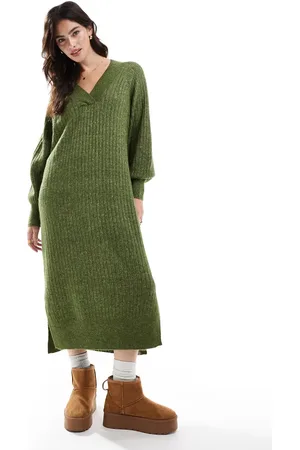 VERO MODA Meleret kakigrøn oversized sweaterkjole i blød ribstrik