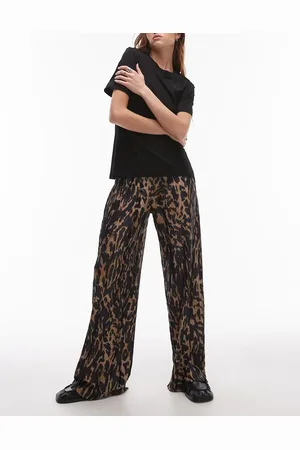 Topshop Flerfarvede bukser med udtværet leopardprint og plisseringer