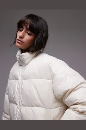 Topshop Cremefarvet bomber-dynejakke-Hvid
