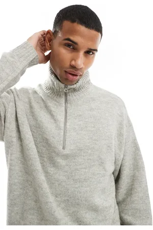 JACK & JONES Oversized og plysset sort striktrøje med halv lynlås