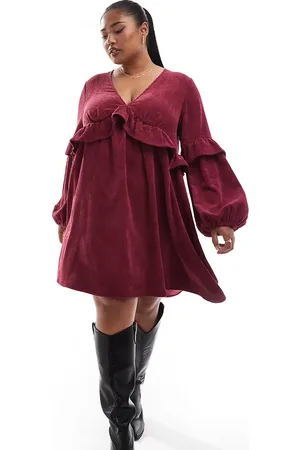 ASOS ASOS DESIGN Curve - smock-minikjole med flæsedetaljer i fløjl-Lyserød