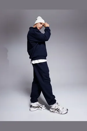 ASOS Premium - Oversized og marineblå joggingbukser i kraftigt 400 gsm-stof