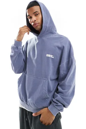 JACK & JONES Blå forvasket oversized hættetrøje med Originals-print på ryggen