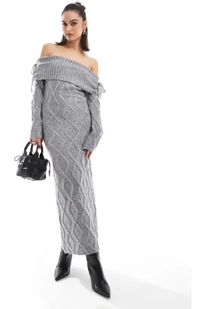 The Frolic Grå kabelstrikket sweater-maxikjole med bardot-snit - Kun hos ASOS