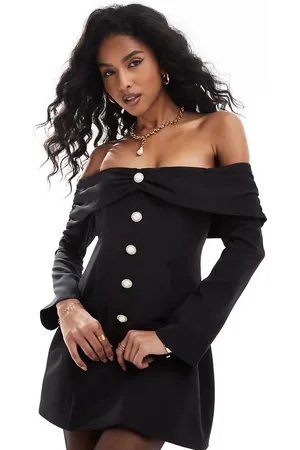 The Frolic Skræddersyet minikjole med offshoulder-snit, svaj i ærmerne og knapper med perledetaljer - Kun hos ASOS