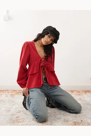Reclaimed Peplum-top med bindebånd foran i fløjl