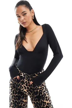 Stradivarius Bodystocking med dyb V-hals og lange ærmer