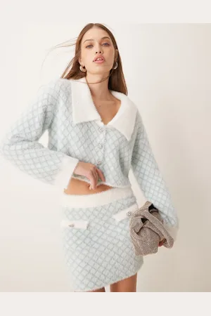 The Frolic Cardigan med gennemgående rhinstensknapper og krave med diamantformede syninger i vamset materiale - Del af sæt - Kun hos ASOS