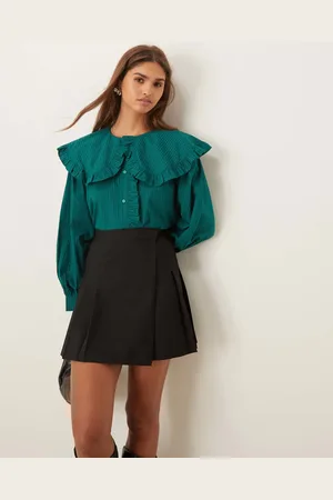 ASOS Grøn oversized skjorte med flæsekrave og sorte striber-Multifarvet