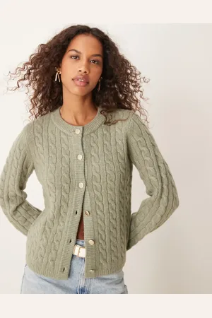 Abercrombie & Fitch Grøn strikket cardigan med knapper-Grå