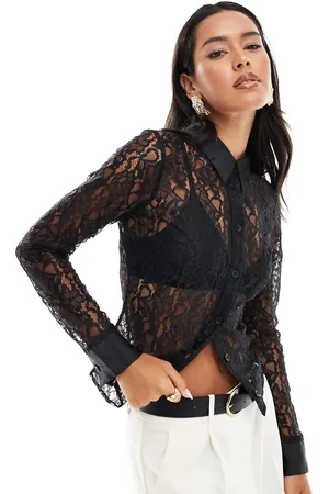 ASOS Gennemsigtig og figursyet skjorte i blondestof