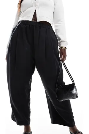 ASOS ASOS DESIGN Curve - Premium - Vasket sorte casual bukser med plisserede detaljer