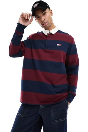 Tommy Hilfiger Marineblå og bordeaux rygby-trøje med striber