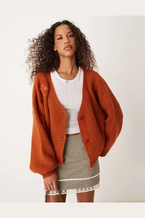 Miss Selfridge Chokoladebrun cardigan med blomsterbroderier-Rød