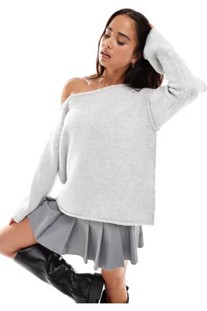 Miss Selfridge Asymmetrisk offshoulder-trøje i blød strik i løstsiddende pasform