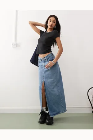 Dr Denim Lyseblå maxinederdel i denim med retro-look og frontslids
