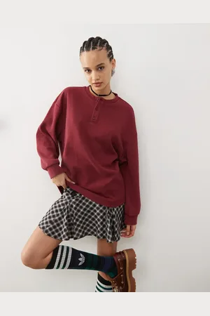 Reclaimed Henley-top med lange ærmer og vaffelstruktur-Rød