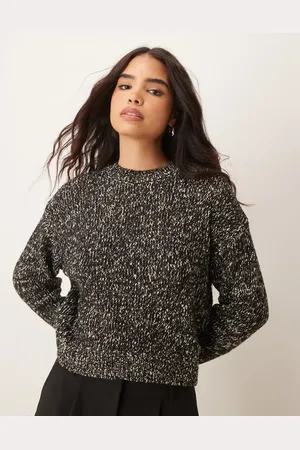 MANGO Oversized striktrøje med gråt salt- og peberdesign