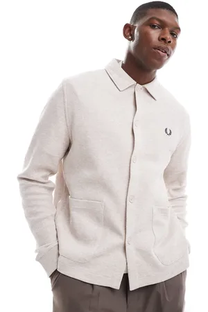 Fred Perry Råhvid langærmet jerseyjakke med knapper-Neutral
