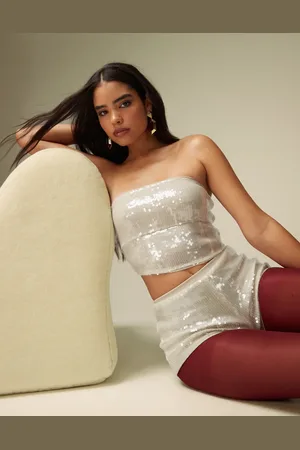 ASOS Beige bandeau-top i pailletstof-Neutral