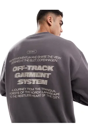 JACK & JONES Mørkegrå oversized sweatshirt med rund hals og print på ryggen