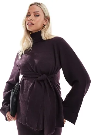 Mama;licious Mamalicious Maternity - Blommelilla rullekravebluse med bindebånd i taljen i strik - Del af sæt-Neutral