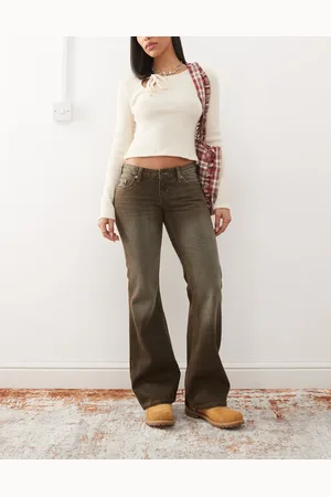 Weekday Nova - Mørkebrune forvaskede bootcut-jeans med lav talje