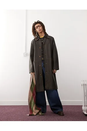 Reclaimed Vasket mørkebrun longline-skjortejakke i læderlook