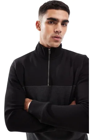 French Connection French Connection - Sort og grå sweatshirt med kort lynlås og farveblok-Multifarvet
