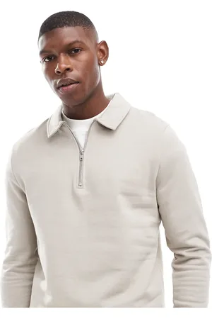 ASOS Beige polo-sweatshirt med lynlås-Neutral