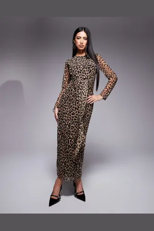 Never Fully Dressed Midaxikjole med bindebånd foran og leopardprint i mesh-Multifarvet