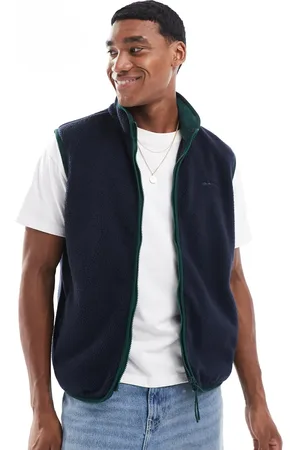 GANT Marineblå fleece-vest med lynlås og logo
