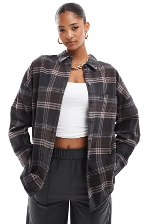 ASOS Brun-ternet skjorte med oversized pasform i børstet stof-Multifarvet