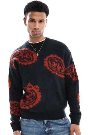 Only & Sons Marineblå trøje med paisley-print i børstet strik