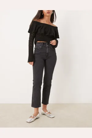 Abercrombie & Fitch Sorte jeans med lige ben og dobbelt linning
