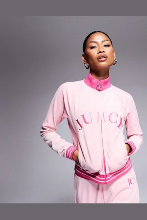 Juicy Couture Lyserød højhalset college-sweatshirt i velour med lynlås