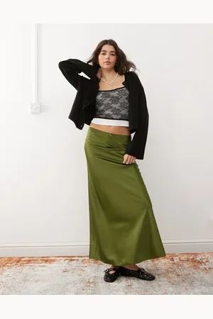 Miss Selfridge Olivengrøn maxinederdel i satin
