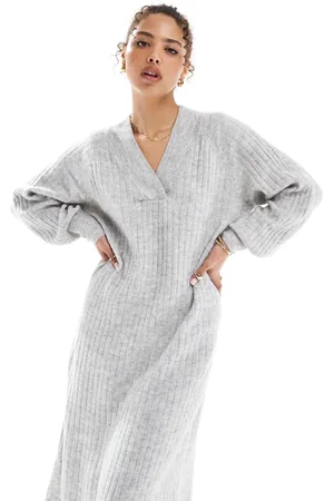 VERO MODA Lysegråmeleret oversized sweaterkjole i blød ribstrik