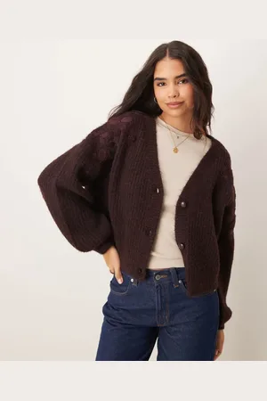 Miss Selfridge Chokoladebrun cardigan med blomsterbroderier