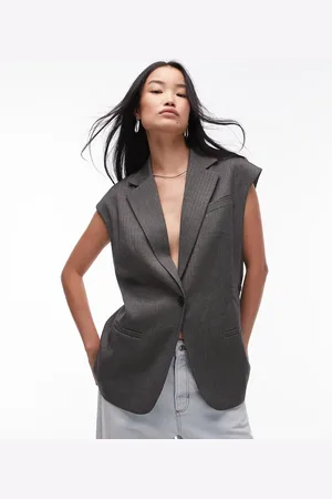 Topshop Blazer uden ærmer med sildebensmønster